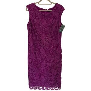 NWT Lauren Ralph Lauren Formal Sheath Lace Scalloped Hem Women's Dress Size 14